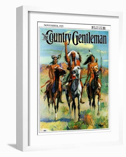 "Indians on Horseback," Country Gentleman Cover, November 1, 1929-Paul Strayer-Framed Giclee Print