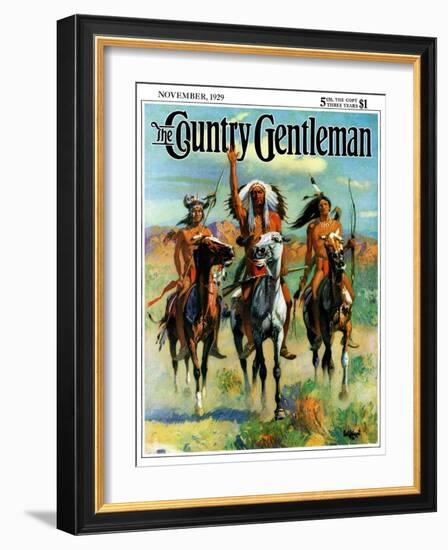 "Indians on Horseback," Country Gentleman Cover, November 1, 1929-Paul Strayer-Framed Giclee Print