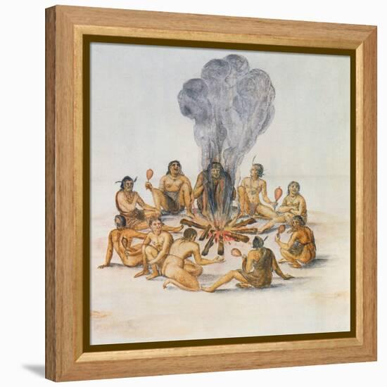 Indians Round a Fire-John White-Framed Premier Image Canvas