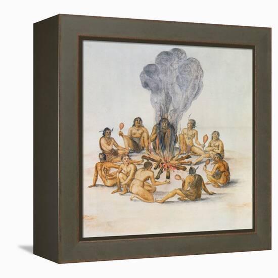 Indians Round a Fire-John White-Framed Premier Image Canvas