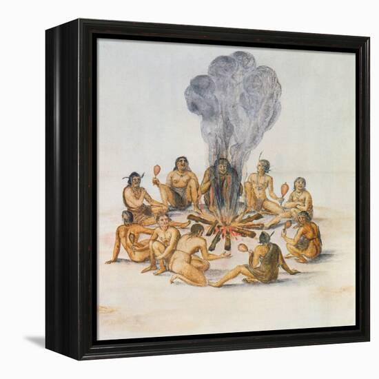 Indians Round a Fire-John White-Framed Premier Image Canvas