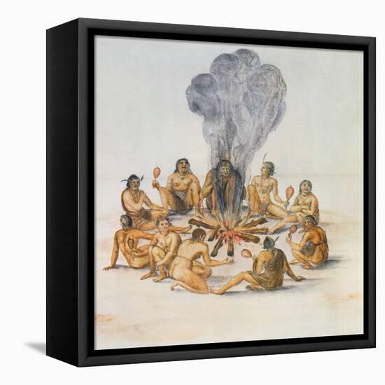 Indians Round a Fire-John White-Framed Premier Image Canvas