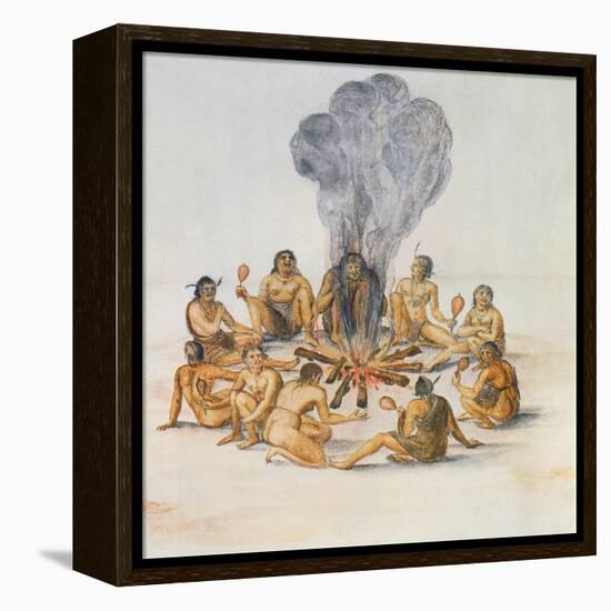 Indians Round a Fire-John White-Framed Premier Image Canvas