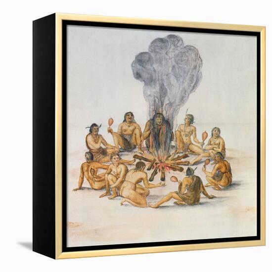 Indians Round a Fire-John White-Framed Premier Image Canvas
