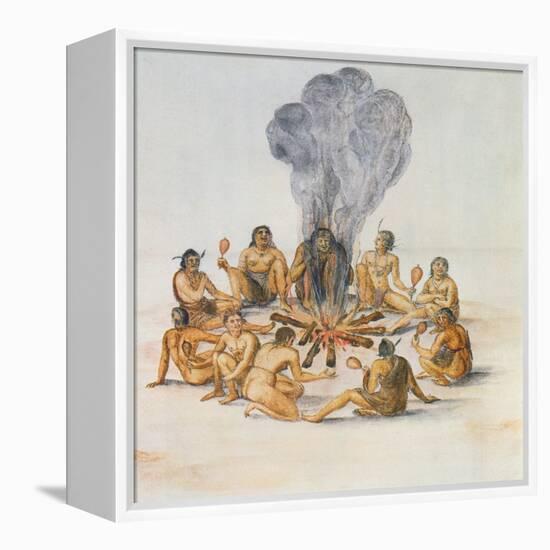 Indians Round a Fire-John White-Framed Premier Image Canvas