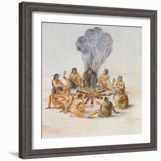 Indians Round a Fire-John White-Framed Giclee Print