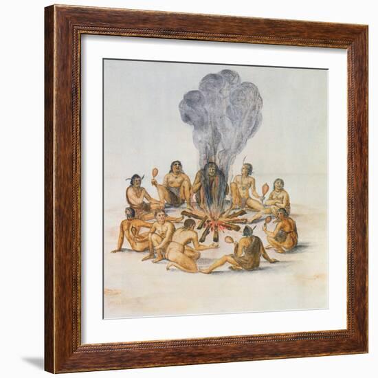 Indians Round a Fire-John White-Framed Giclee Print