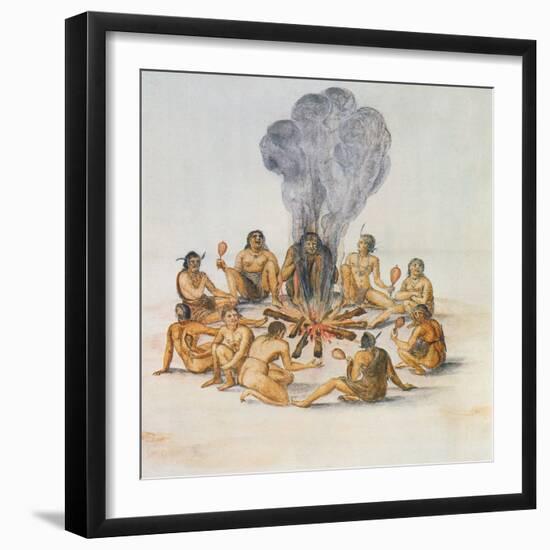 Indians Round a Fire-John White-Framed Giclee Print