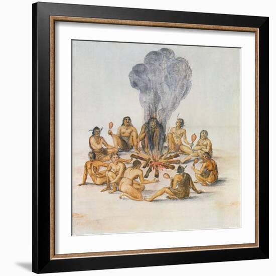 Indians Round a Fire-John White-Framed Giclee Print