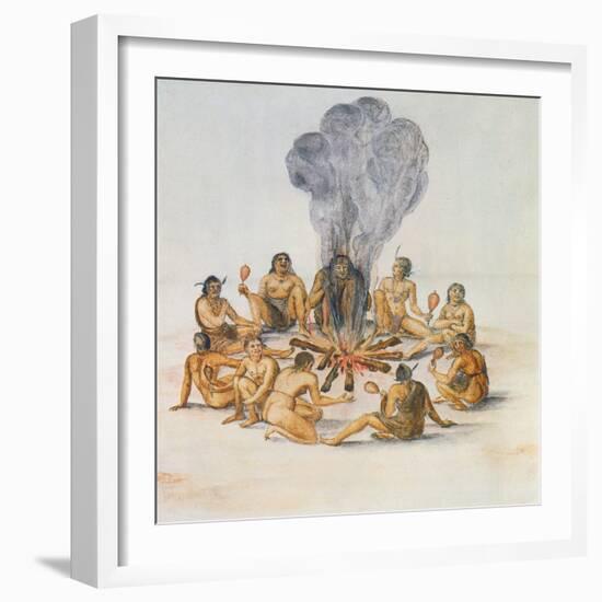 Indians Round a Fire-John White-Framed Giclee Print