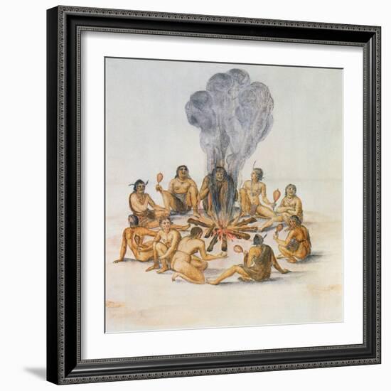 Indians Round a Fire-John White-Framed Giclee Print