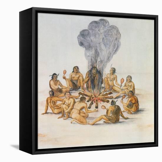 Indians Round a Fire-John White-Framed Premier Image Canvas