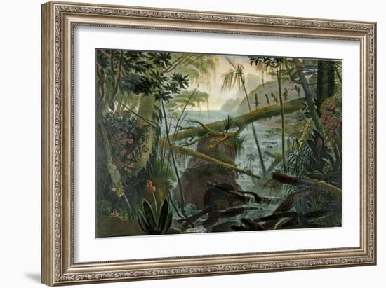 Indians Using a Fallen Tree-Trunk to Cross the Rio Paraiba Do Sul-Jean Baptiste Debret-Framed Giclee Print