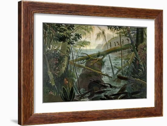 Indians Using a Fallen Tree-Trunk to Cross the Rio Paraiba Do Sul-Jean Baptiste Debret-Framed Giclee Print