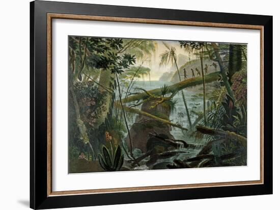 Indians Using a Fallen Tree-Trunk to Cross the Rio Paraiba Do Sul-Jean Baptiste Debret-Framed Giclee Print