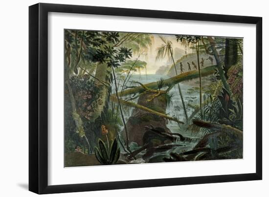 Indians Using a Fallen Tree-Trunk to Cross the Rio Paraiba Do Sul-Jean Baptiste Debret-Framed Giclee Print