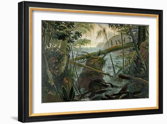 Indians Using a Fallen Tree-Trunk to Cross the Rio Paraiba Do Sul-Jean Baptiste Debret-Framed Giclee Print