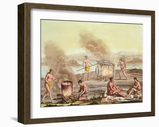 Indigenous Natives from Florida Preparing and Cooking Food-John White-Framed Giclee Print