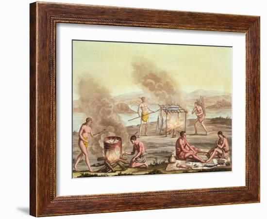 Indigenous Natives from Florida Preparing and Cooking Food-John White-Framed Giclee Print