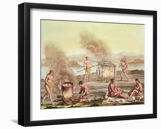 Indigenous Natives from Florida Preparing and Cooking Food-John White-Framed Giclee Print