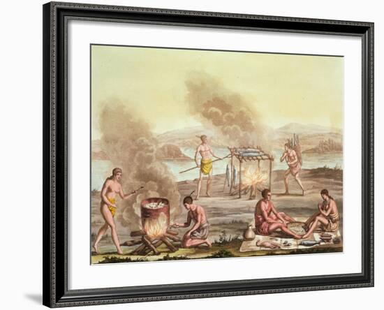 Indigenous Natives from Florida Preparing and Cooking Food-John White-Framed Giclee Print