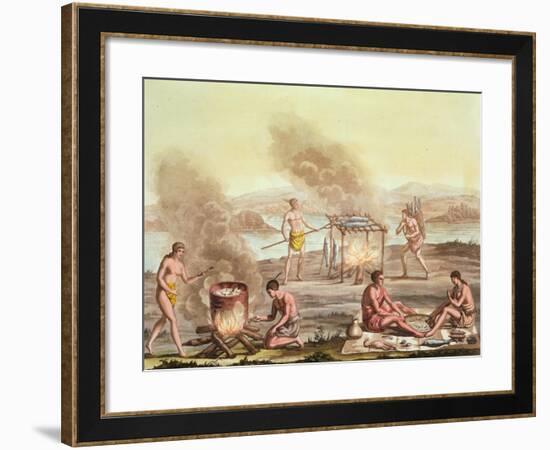 Indigenous Natives from Florida Preparing and Cooking Food-John White-Framed Giclee Print