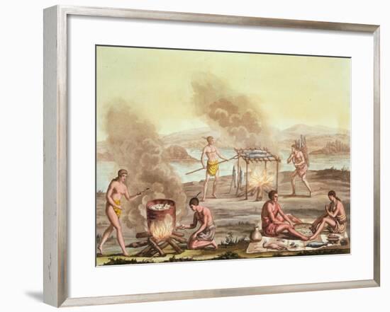 Indigenous Natives from Florida Preparing and Cooking Food-John White-Framed Giclee Print