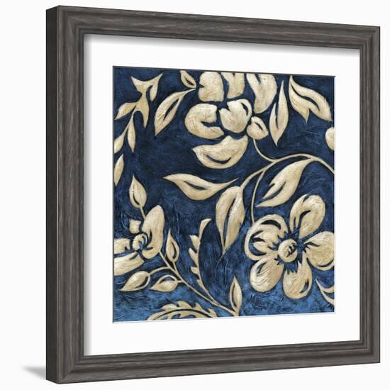 Indigo and Cream Brocade I-Chariklia Zarris-Framed Art Print