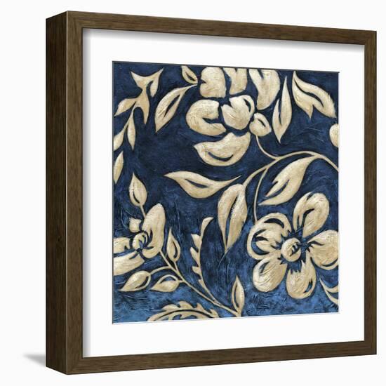 Indigo and Cream Brocade I-Chariklia Zarris-Framed Art Print