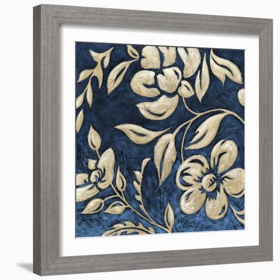 Indigo and Cream Brocade I-Chariklia Zarris-Framed Art Print