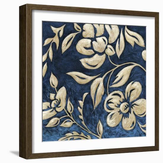 Indigo and Cream Brocade I-Chariklia Zarris-Framed Art Print