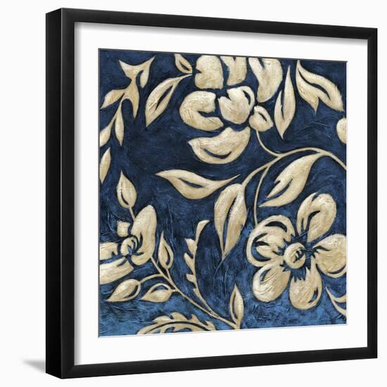 Indigo and Cream Brocade I-Chariklia Zarris-Framed Art Print