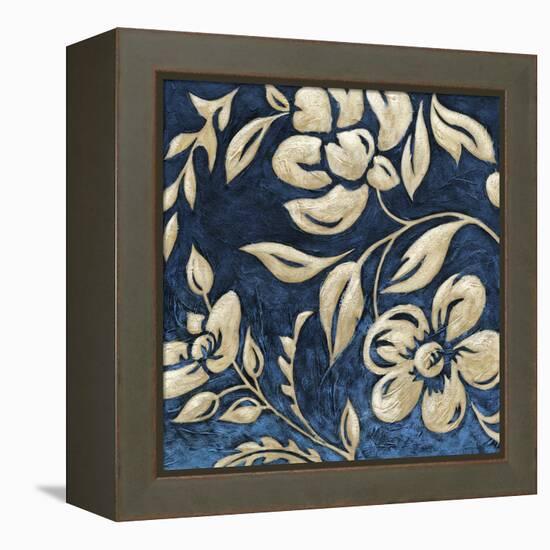 Indigo and Cream Brocade I-Chariklia Zarris-Framed Stretched Canvas