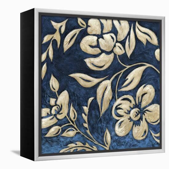 Indigo and Cream Brocade I-Chariklia Zarris-Framed Stretched Canvas