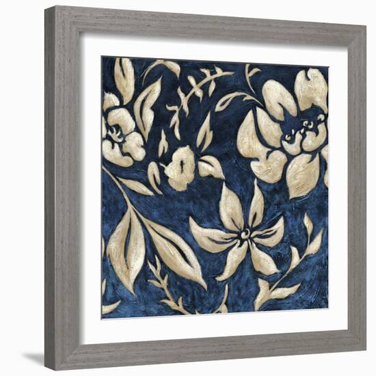 Indigo and Cream Brocade II-Chariklia Zarris-Framed Premium Giclee Print