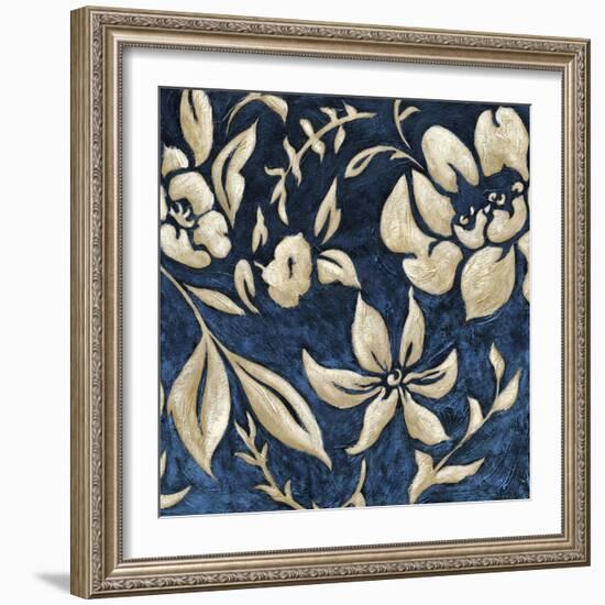 Indigo and Cream Brocade II-Chariklia Zarris-Framed Art Print