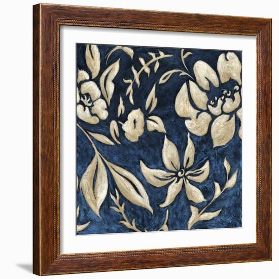 Indigo and Cream Brocade II-Chariklia Zarris-Framed Art Print