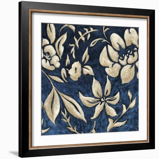 Indigo and Cream Brocade II-Chariklia Zarris-Framed Art Print