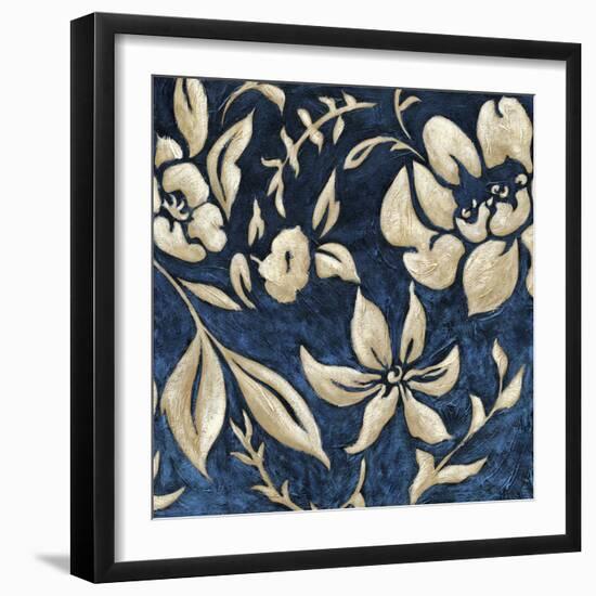 Indigo and Cream Brocade II-Chariklia Zarris-Framed Art Print