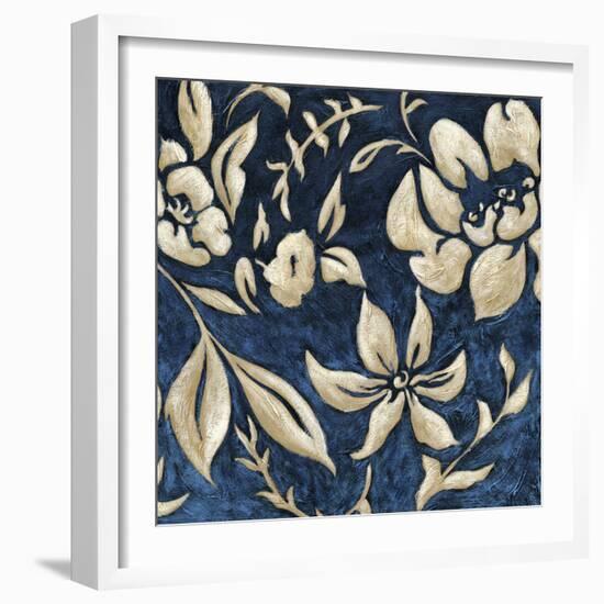 Indigo and Cream Brocade II-Chariklia Zarris-Framed Art Print