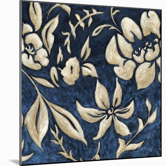 Indigo and Cream Brocade II-Chariklia Zarris-Mounted Art Print