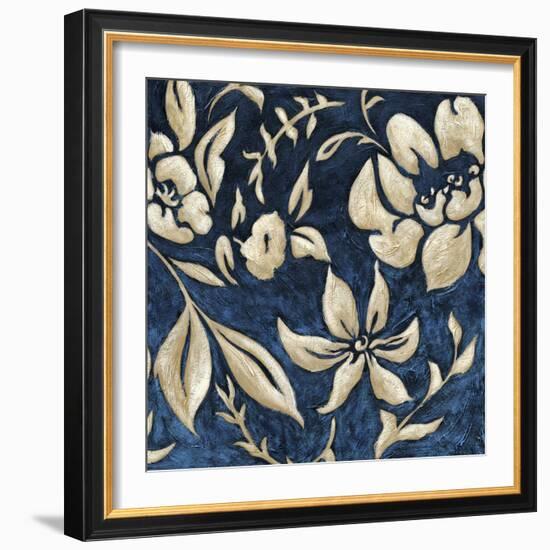 Indigo and Cream Brocade II-Chariklia Zarris-Framed Art Print