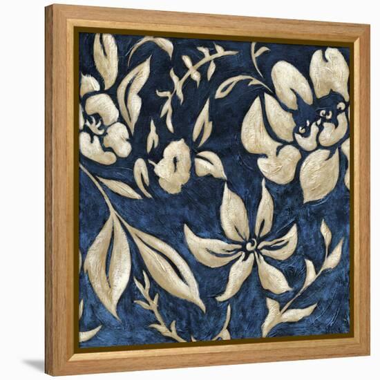 Indigo and Cream Brocade II-Chariklia Zarris-Framed Stretched Canvas