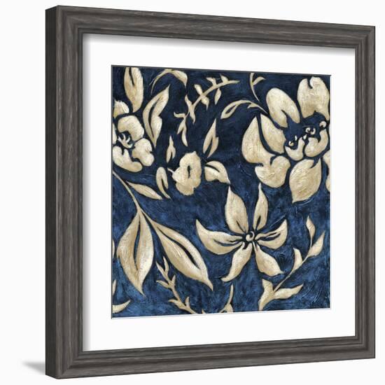 Indigo and Cream Brocade II-Chariklia Zarris-Framed Art Print