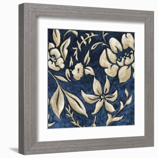 Indigo and Cream Brocade II-Chariklia Zarris-Framed Art Print