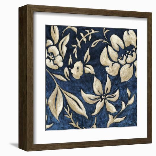 Indigo and Cream Brocade II-Chariklia Zarris-Framed Art Print