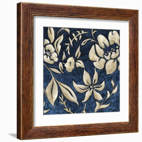 Indigo and Cream Brocade II-Chariklia Zarris-Framed Art Print