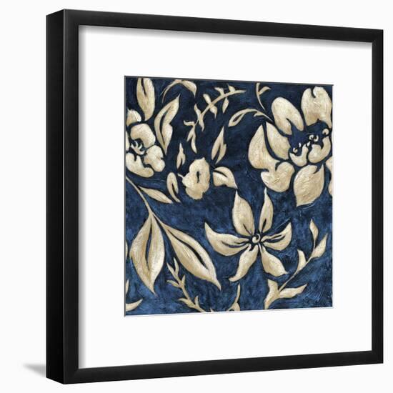 Indigo and Cream Brocade II-Chariklia Zarris-Framed Art Print