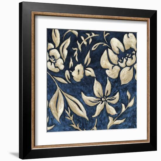 Indigo and Cream Brocade II-Chariklia Zarris-Framed Art Print