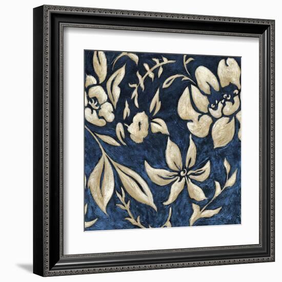 Indigo and Cream Brocade II-Chariklia Zarris-Framed Art Print